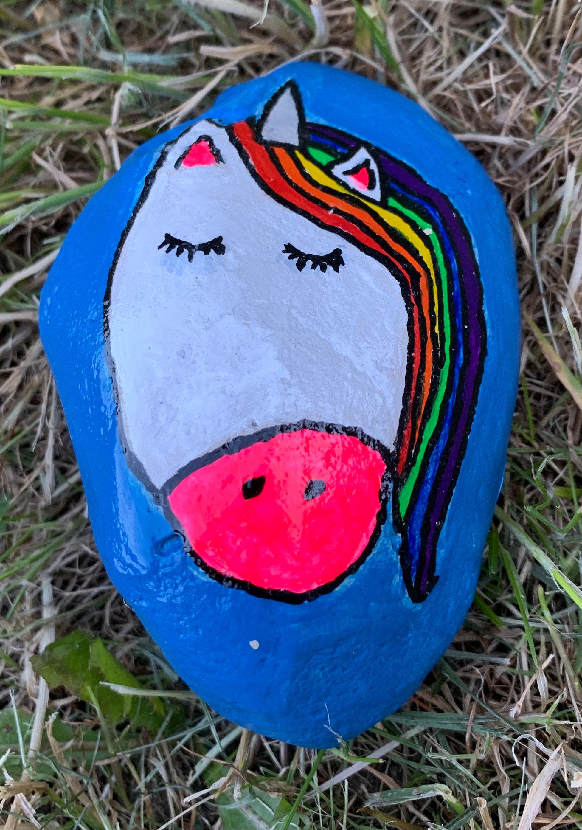 HandPainted Rainbow Unicorn Stone Garden Ornament Decoration Etsy