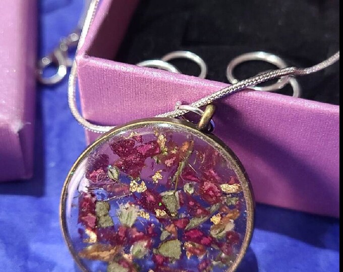 Dried Flower Heart, Heart Memorial Pendant, Flower Petal Necklace