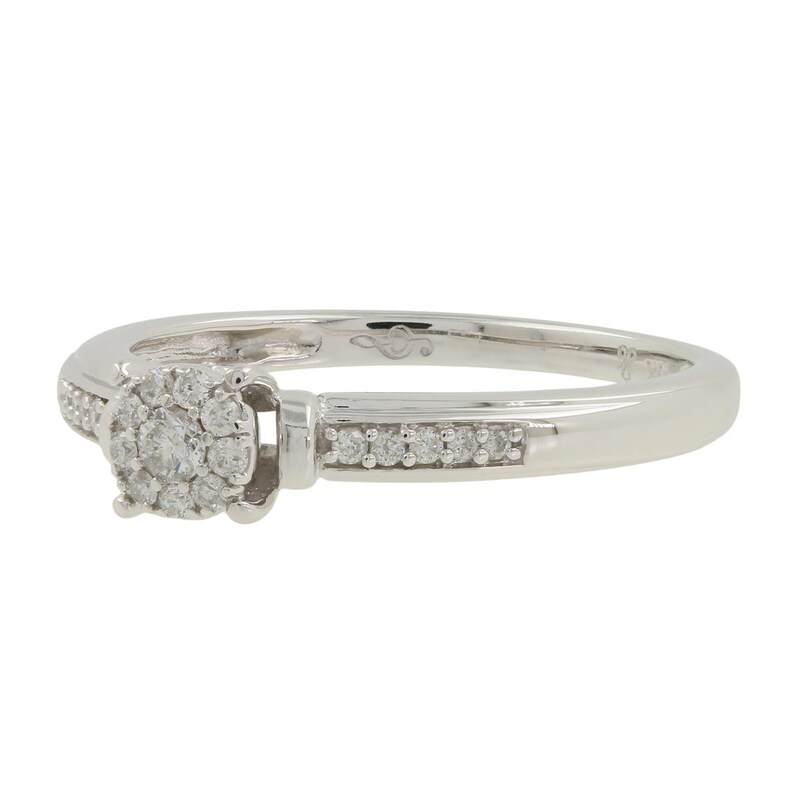 Ladies Estate 10K White Gold Diamond Round Cluster Solitaire Engagement Ring