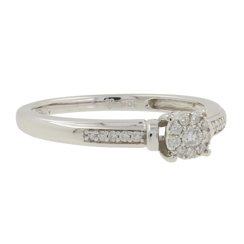 Ladies Estate 10K White Gold Diamond Round Cluster Solitaire Engagement Ring