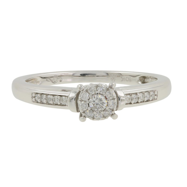 Ladies Estate 10K White Gold Diamond Round Cluster Solitaire Engagement Ring