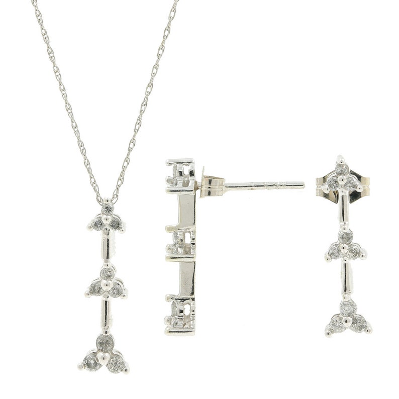 0.50CTW Necklace /& Pendant Set Ladies Estate 10K White Gold Diamond Earrings