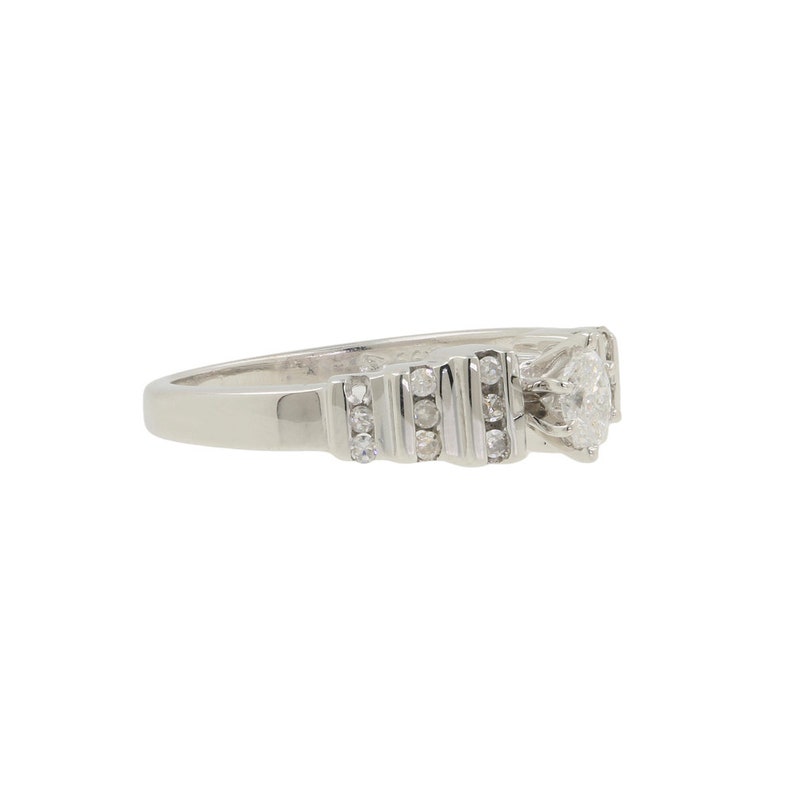 Ladies Vintage Estate 10K White Gold Marquise Cut Diamond Engagement Ring