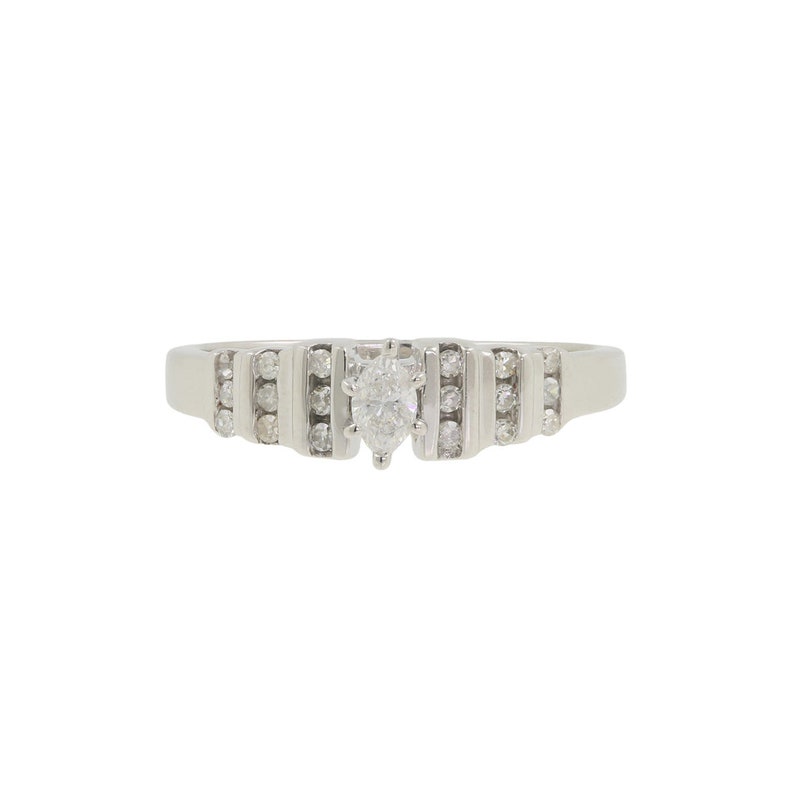 Ladies Vintage Estate 10K White Gold Marquise Cut Diamond Engagement Ring