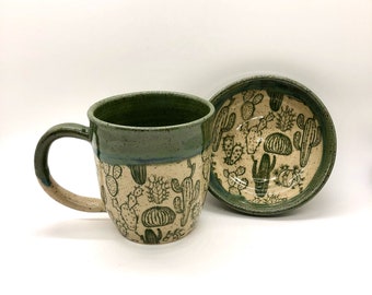 Cactus Mug Ceramic Coffee Mug Drinkware Hand Painted Glazed Santa Fe Decor