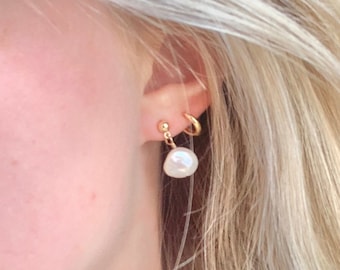 Erica | Baroque Pearl Stud Earrings | Chunky Pearl Wedding Earrings | Handmade Gold Filled Bridal Jewelry