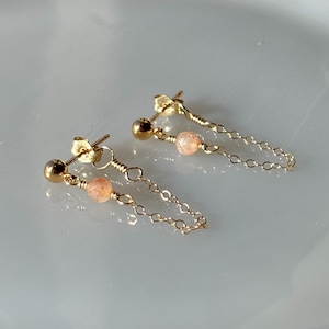 Phoebe Ear Jacket Earrings | Dainty Gemstone Stud Earrings with Wrap-Around Chain | Simple and Lightweight Dangle Earrings for Bridesmaids