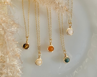 Sara Necklace | Mini Gold Filled Wire Wrapped Stone Necklace