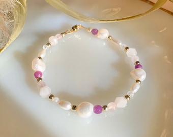 Veronica | Dainty Handmade Gemstone and Pearl Bracelet | Jewelry with a Magnetic Clasp | Gold Filled or Sterling Silver Bracelets for Women