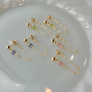 Phoebe Ear Jacket Earrings | Dainty Gemstone Stud Earrings with Wrap-Around Chain | Simple and Lightweight Dangle Earrings for Bridesmaids