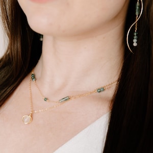 Collar hecho a mano con ágatas musgosas / Cadena única de oro o plata esterlina / Collar Winnie