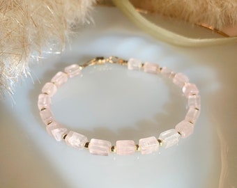 Viola | Dainty Rose Quartz Bracelet with Magnetic Clasp | Handmade 14k Gold Filled or Sterling Silver Bracelet | January Birthstone Jewelry