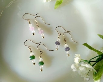 Analia | Dainty Gemstone Dangle Earrings | Small Handmade Crystal Earrings | Minimalist Jewelry for Bridesmaid | Birthstone Earrings for Her