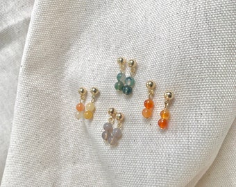 Willa Earrings | Tiny Gold Filled Moss Agate Stud Earrings | Dainty Minimalist Handmade and Hypoallergenic Earrings | Crystal Jewelry Gifts