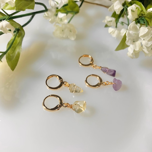 Carolyn | Gold Filled Crystal Huggies | Wire Wrapped Gemstone Earrings | Small Gold Hoop Earrings | Hypoallergenic Stainless Steel Jewelry