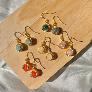 April Gold Filled Wire Wrapped Dangle Earrings Handmade Sterling Silver Crystal Jewelry Cute Hypoallergenic Gemstone Earrings for Her image 1