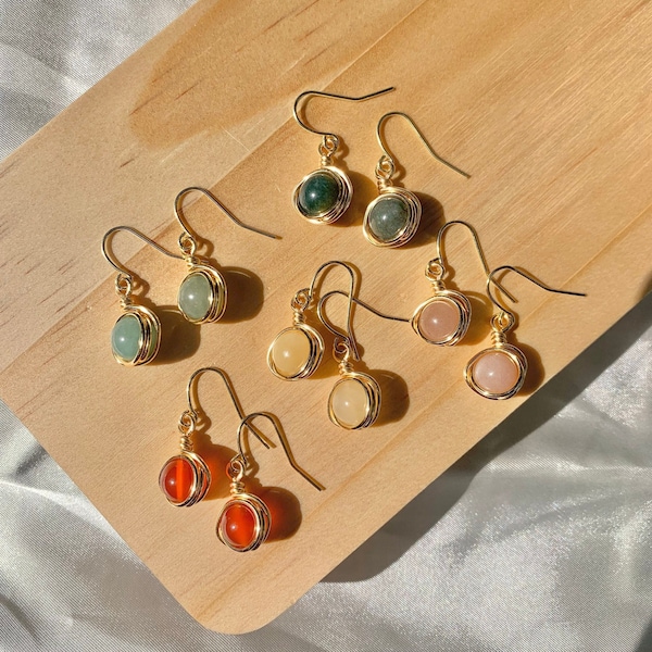 April | Gold Filled Wire Wrapped Dangle Earrings | Handmade Sterling Silver Crystal Jewelry | Cute Hypoallergenic Gemstone Earrings for Her