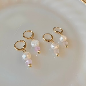 Niamh | Gold Filled Pearl Birthstone Huggie Earrings | Small Handmade Stainless Steel Crystal Huggies | Hypoallergenic Jewelry for Her