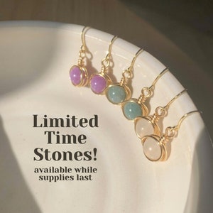 Limited Time Stones Wire Wrapped Dangle Earrings | Hypoallergenic Handmade Gemstone Earrings | Cute and Dainty Gold Filled Sterling Earrings