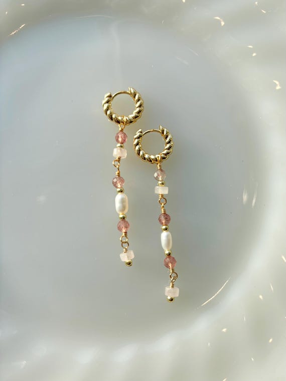 Orecchini A Goccia In Acciaio Inossidabile Placcato Oro 18K Con Pietre - Grandi, Vintage, Anallergici - Regalo Donna Con Sacchetto Velluto