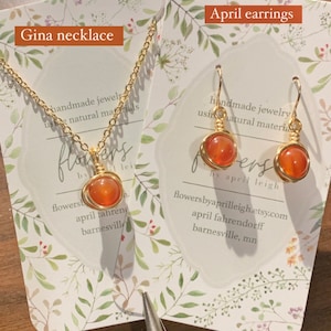 April Gold Filled Wire Wrapped Dangle Earrings Handmade Sterling Silver Crystal Jewelry Cute Hypoallergenic Gemstone Earrings for Her Orange Agate