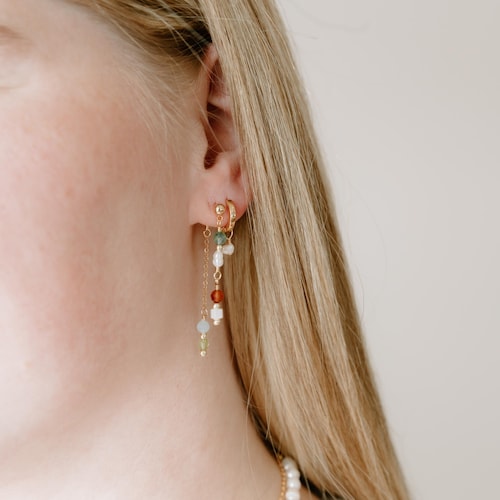 Colorful Gemstone and Pearl Dangle Earrings | Handmade Jewelry for Birthday Gifts | Gemma Earrings