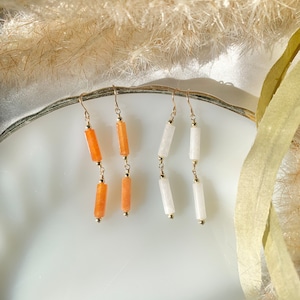 Whitney Long Crystal Dangle Earrings Handmade Minimalist Earrings Gemstone Jewelry for Bridesmaids Statement Earrings for Everyday Orange Aventurine