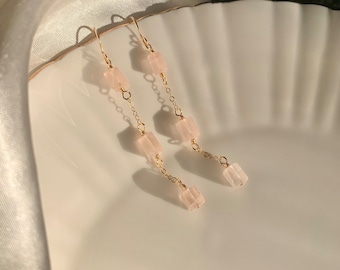 Vivian | Gold Filled Rose Quartz Dangle Earrings | Handmade Sterling Silver Earrings for Women | Hypoallergenic January Birthstone Jewelry