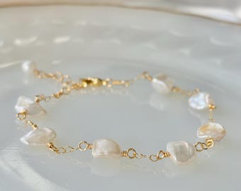 Cordelia Bracelet | Handmade Freshwater Pearl Bracelet with Dainty Heart Chain | Jewelry Set for Brides and Bridesmaids | Wedding Jewelry