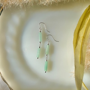 Whitney Long Crystal Dangle Earrings Handmade Minimalist Earrings Gemstone Jewelry for Bridesmaids Statement Earrings for Everyday Green Aventurine