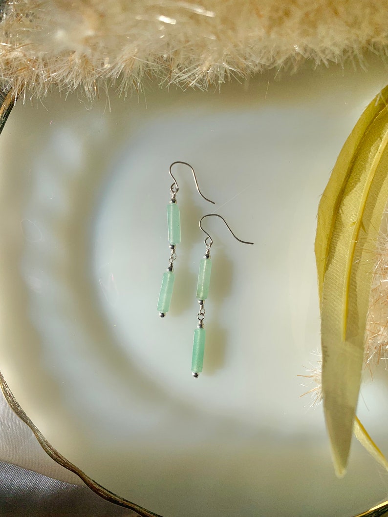 Whitney Long Crystal Dangle Earrings Handmade Minimalist Earrings Gemstone Jewelry for Bridesmaids Statement Earrings for Everyday Green Aventurine