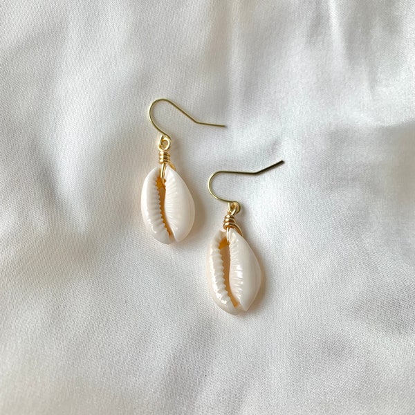 Cowrie Shell Dangle Earrings | Gold Filled Dangles | Hypoallergenic Handmade Coastal Jewelry | Arya Earrings