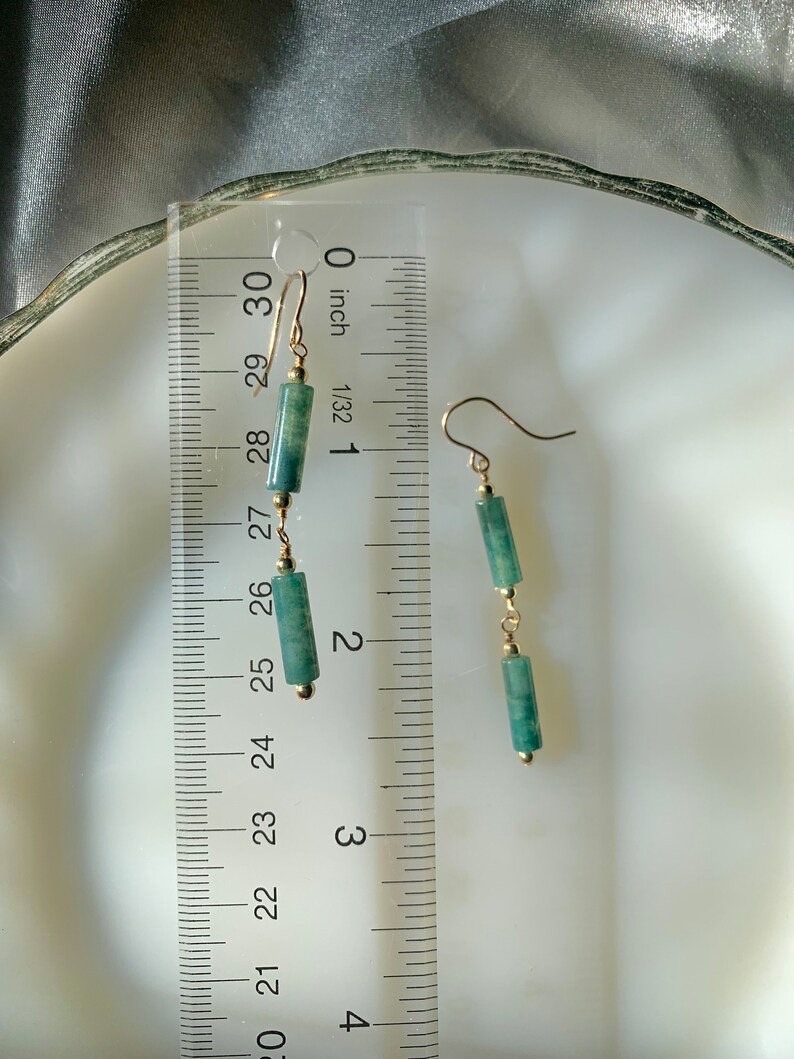 Whitney Long Crystal Dangle Earrings Handmade Minimalist Earrings Gemstone Jewelry for Bridesmaids Statement Earrings for Everyday Moss Agate