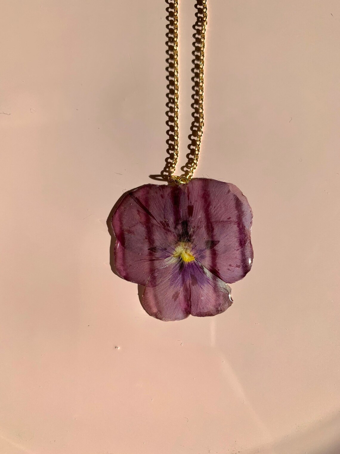 Pressed Pansy Necklace Pressed Flower Resin Jewelry Large Etsy