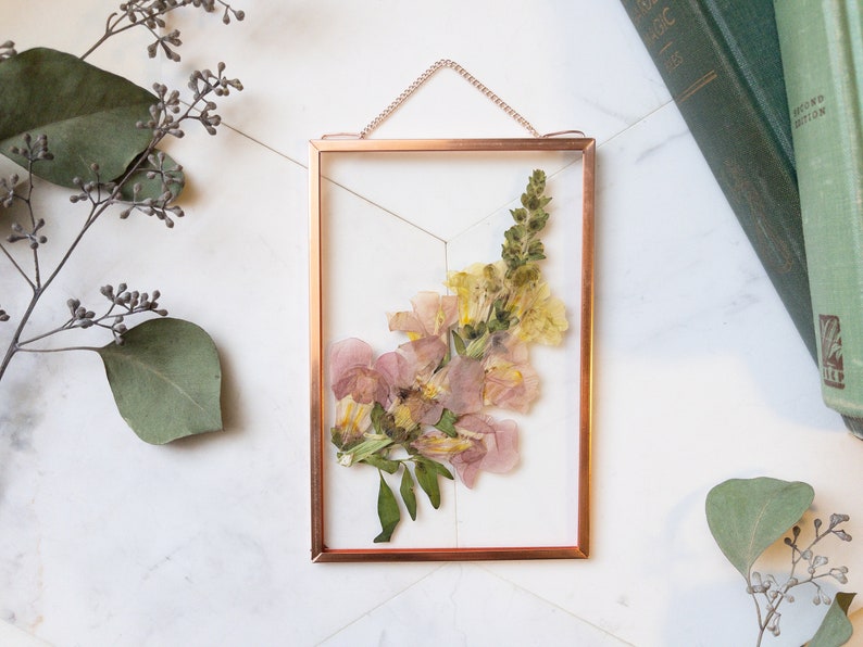 Pressed Flower Floating Frame, Framed Pressed Flowers, Real Plant Wall Hanging, Preserved Botanical Art, Natural, Snapdragon, Gift for Mom image 1