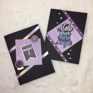 Ensemble de 2 CARTES DE VOEUX MAGIQUES - *Faites votre propre magie* - Sorcière, Tarot, Oracle, Anniversaire, Remise des diplômes, Anniversaire, Invitation, Merci