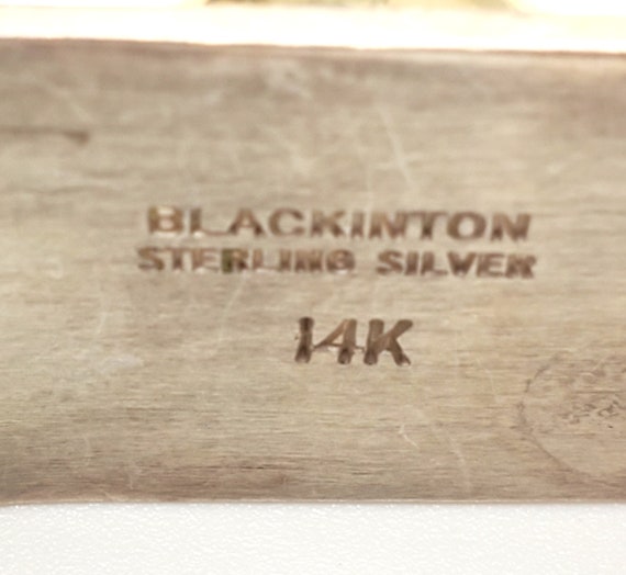 Vintage BLACKINTON Hammered Sterling 14K Cuff Bra… - image 6