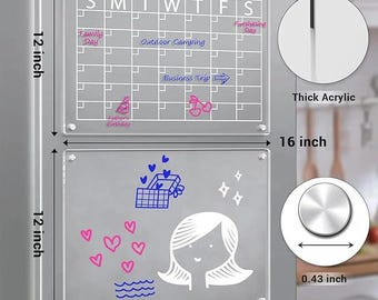 Acrylic Magnetic Fridge Calendar Set: Clear Planner with 6 Markers
