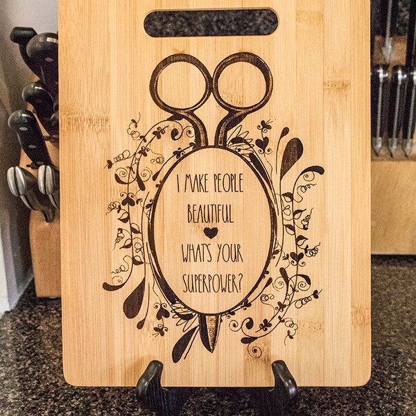 I Make People Beautiful What's Your Superpower? Engraved Cutting Board