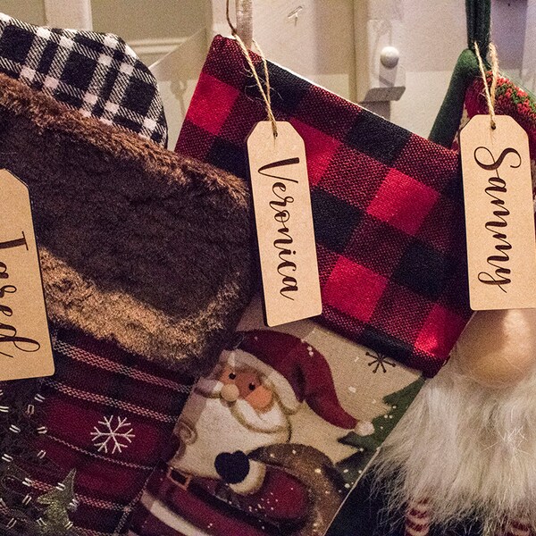 Personalized Name Engraved Wooden or Acrylic Stocking Tags