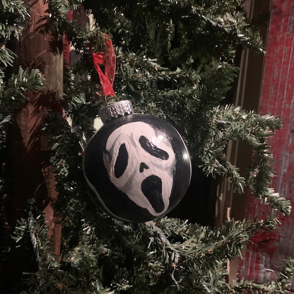 Mask scary movie hand painted Christmas horror ornament