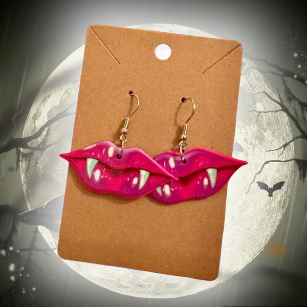 Vampire Lips with Fangs earrings - acrylic - Halloween / horror jewelry