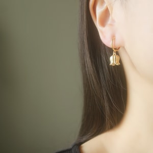 1 pair Matte Gold Lily of the Valley hoop clip on drop earrings, non pierced earrings, Dangle & Drop earrings, flower earrings, gift for her
