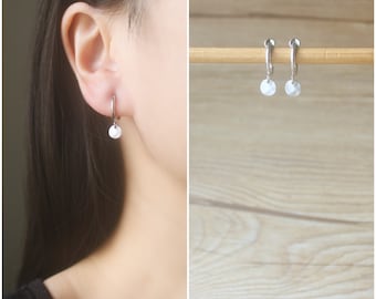 1 pair Matte Silver tiny coin hoop clip on earrings, non pierced earrings, dangle and drop earrings, Minimalist earrings, gift for her