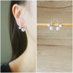 1 pair Gold X stud invisible resin clip on earrings, White resin pearl stud earrings, non pierced earrings, Minimalist earrings, gift