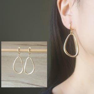 1 pair Gold irregular charms hoop clip on earrings, Non pierced earrings, dangle & drop earrings, Minimalist earrings, gift for her