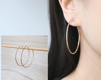 1 pair 45mm gold open hoop invisible resin clip on earrings, non pierced earrings, Minimalist earrings, everyday wear earrings, gift for her