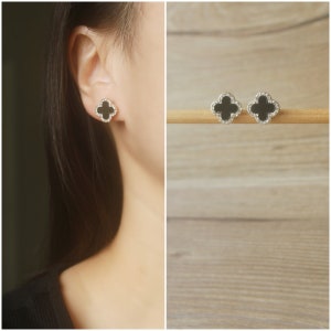 1 pair Black clover crystal stud invisible resin clip on earrings, non pierced earrings, Minimalist stud, adorable earrings, gift for her
