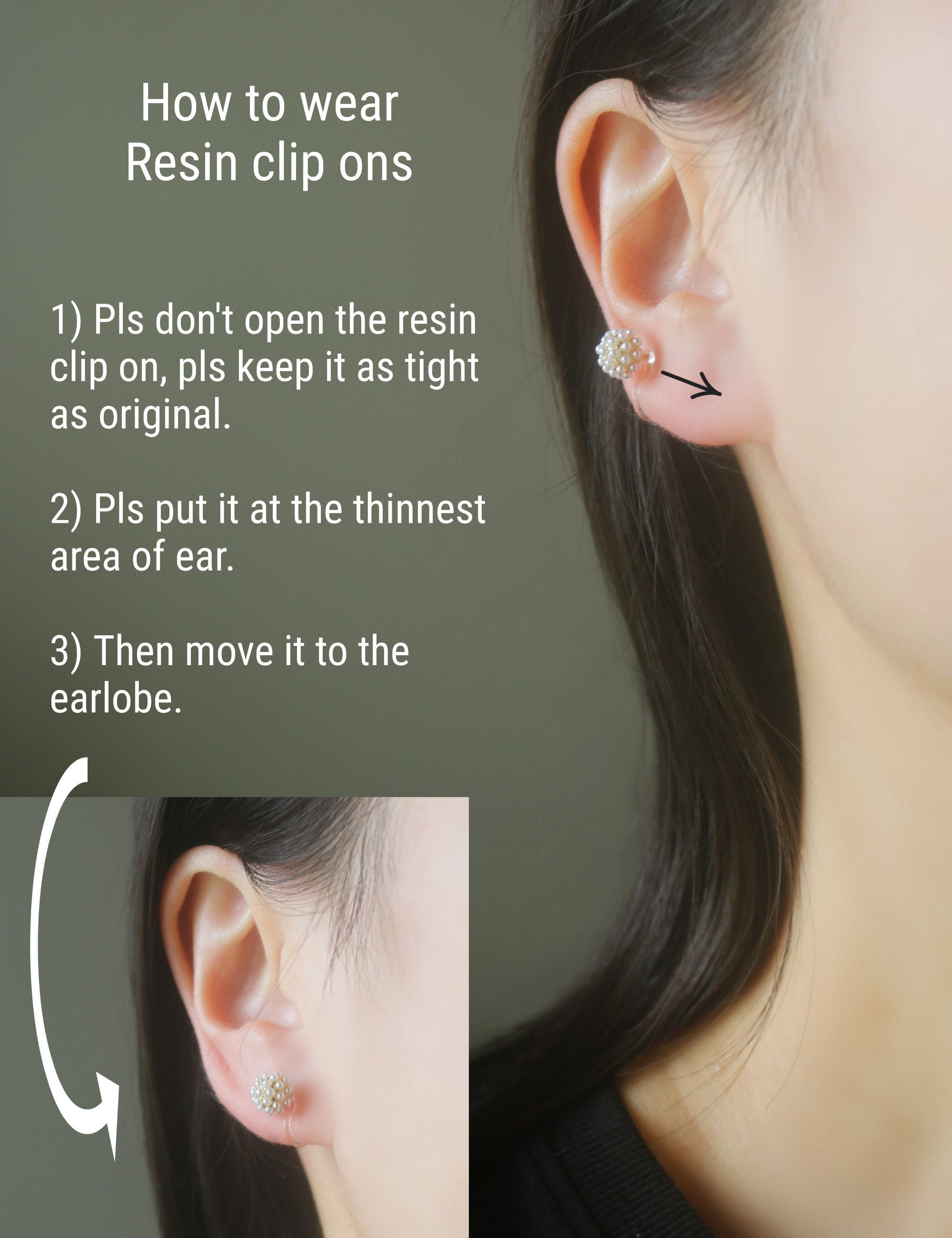 Pair 24mm SILVER Open Hoop Invisible Resin Clip on Earrings, Non