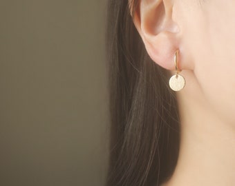 1 pair Gold tiny circle charm hoop clip on earrings, non pierced earrings, dangle and drop earrings, Minimalist earrings, gift for her